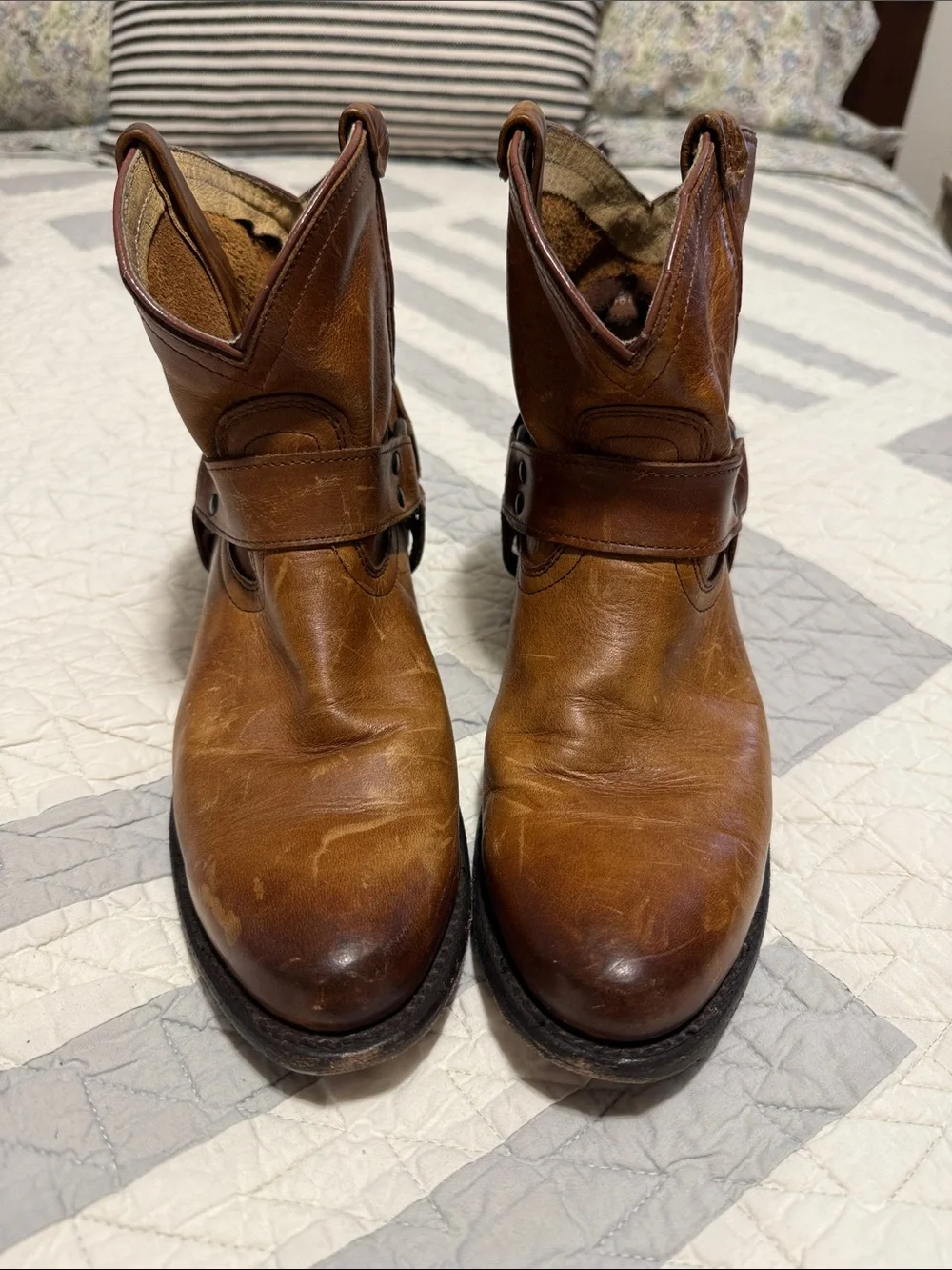 Frye Cognac Brown Harness Ankle Boots